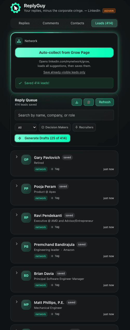 Leads collected from LinkedIn