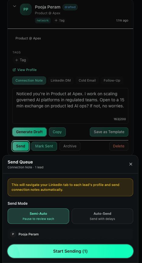 Personalized connection note draft