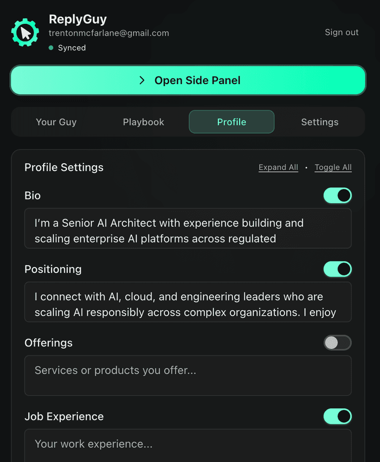 Profile settings