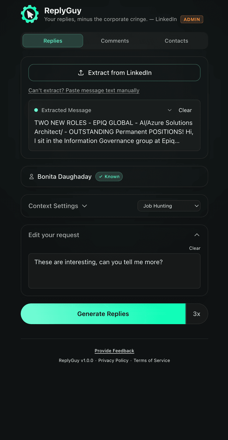 Message extracted and ready to generate